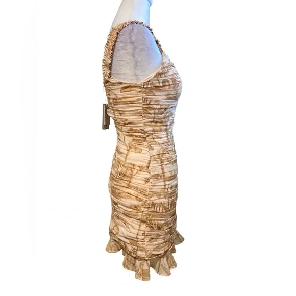 NWT Ted Baker Ruched Mini Dress Sz0 Pink Palm Tree Floral Print Ruffl,Sleeveless - Picture 5 of 9
